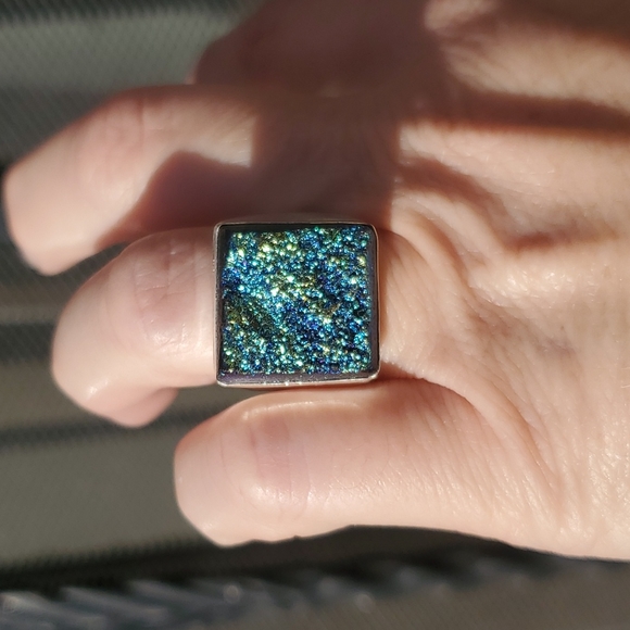 New Men's Titanium Blue Druzy 925 Silver Ring. - Picture 11 of 16